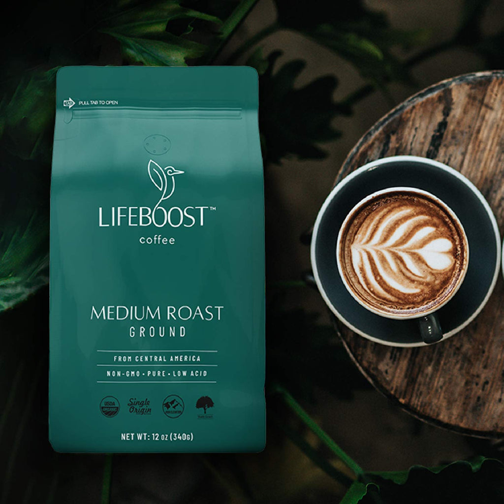Lifeboost Medium Roast Low Acid Ground Coffee, Certified Organic, 12oz