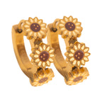 Oh Clementine 3D Sunflower Huggie Hoop Adjustable Clasp Earrings for Women- 316L Stainless Steel with 18k PVD Gold Coating