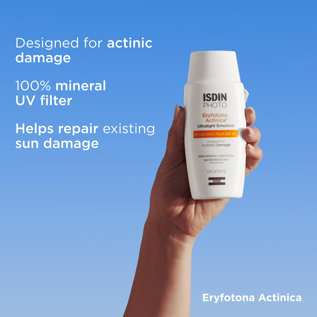 ISDIN Eryfotona Actinica Zinc Oxide sunscreen with 100% mineral UV filter Broad Spectrum SPF 50+, No White Cast, Suitable for Sensitive Skin, 3.4 Fl Oz