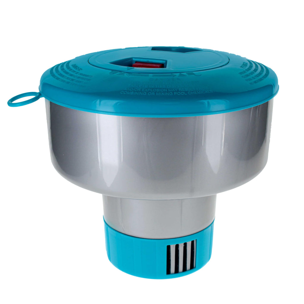 U.S. Pool Supply Pool Chlorine Floater Dispenser with Lid Lock - Large 7" Floating Chlorinator, Holds 3 Tablets - Inground & Above Ground Swimming Pools - Adjustable Flow, Balanced Chemical Delivery