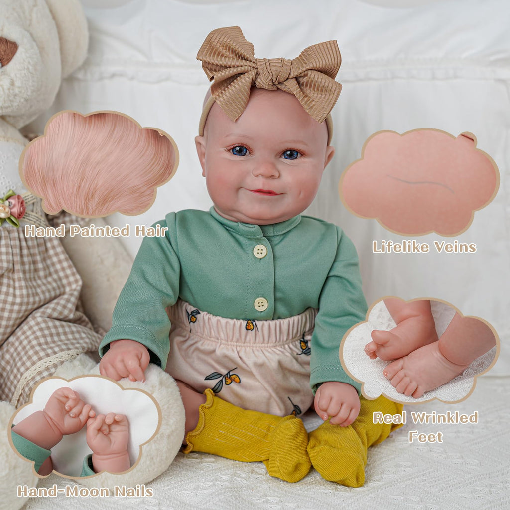BABESIDE 3-in-1 Interactive Reborn Baby Dolls with Breathe Heartbeat Coos, 20Inch Soft Vinyl Poseable Realistic Baby Dolls Cute Smiling Real Life Baby Doll for 3+ Years Old Girls
