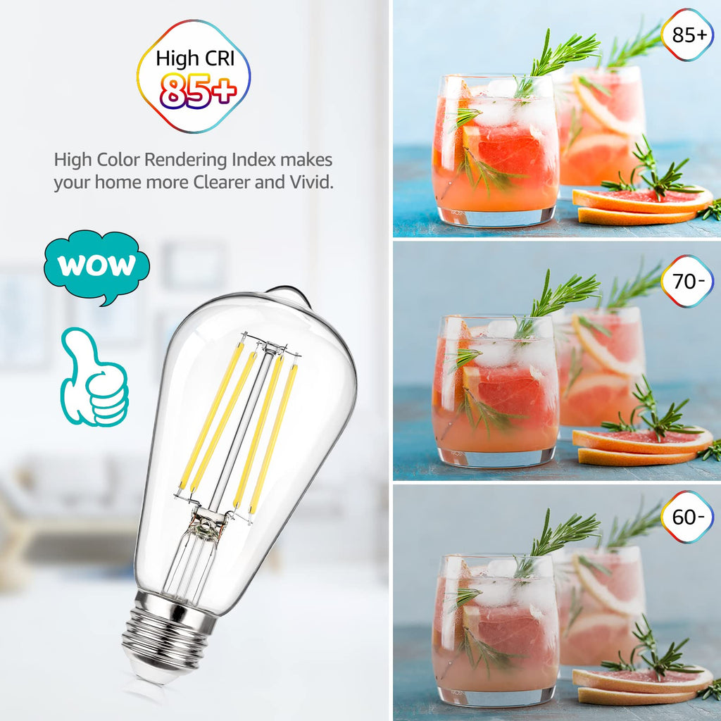 MAXvolador 12-Pack Dimmable Vintage LED Edison Bulb 60W Equivalent, 6W 850Lumens Neutral White 4000K ST58 Antique Filament Light Bulbs, E26 Base