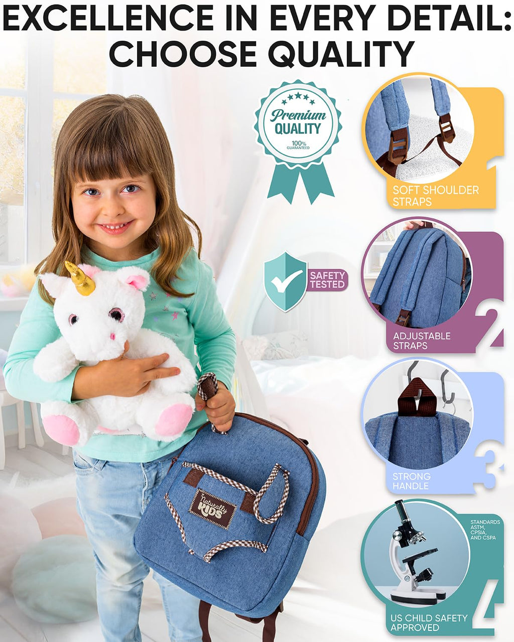 Naturally KIDS Unicorn Backpack, Toys 2 Year Old Girl Birthday Gift 3 4 5 6