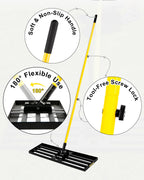 BlumeTrec Lawn Leveling Rake, 30"x10" Heavy Duty Sand Leveling Tool with 7FT Long Handle, Steel Golf Rake for Soil, Compost, Gravel, Lawn Leveler for Yard, Garden, Golf Course, Landscaping Level Tool