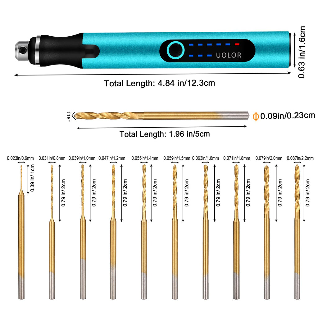 Uolor 3-Speed Cordless Mini Drill Pen, Rechargeable DIY Electric Hand Drill with 10 Small Drill Bits, Micro Drill Set for Jewelry Making Stone Plastic Resin Keychains
