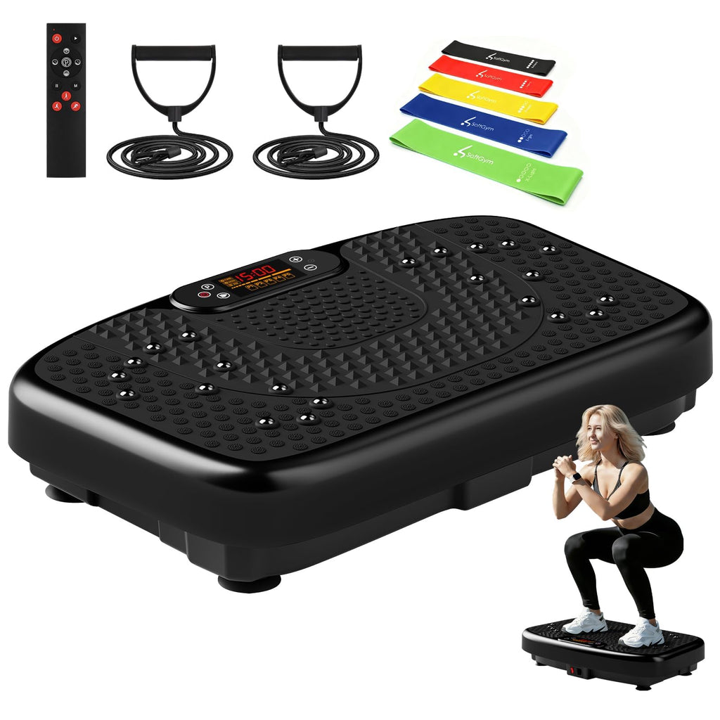 Vibration Plate Exercise Machine with Resistance Bands for Working Out,Softgym Vibration Plate for Foot Massage Power Plate Vibration Platform, Waver Vibration Plate 400 Lbs with Exercise Bands-Black
