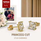 Princess Cut Square Cubic Zirconia Stud Earrings for Men (7MM, Gold)