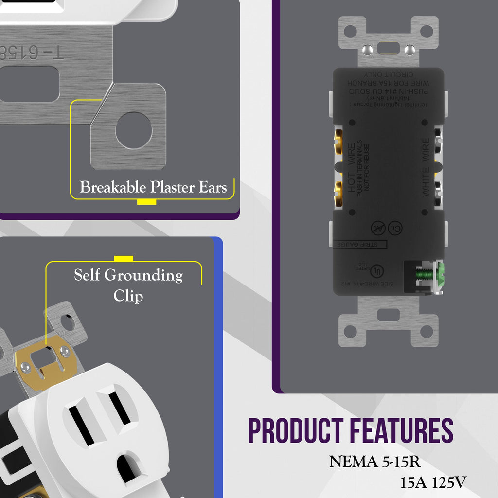 ENERLITES Duplex Receptacle Outlet, Residential Grade Electrical Wall Outlet, 15A 125V, Self-Grounding, 2-Pole, 3-Wire, UL Listed, 61581-W-20PCS, White (20 Pack)