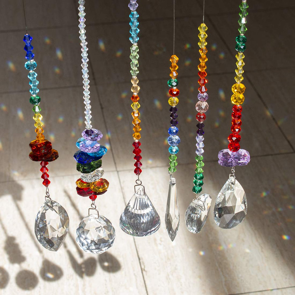 6 Pcs Colorful Crystal Prism Pendants Chandelier Window Suncatcher Decor