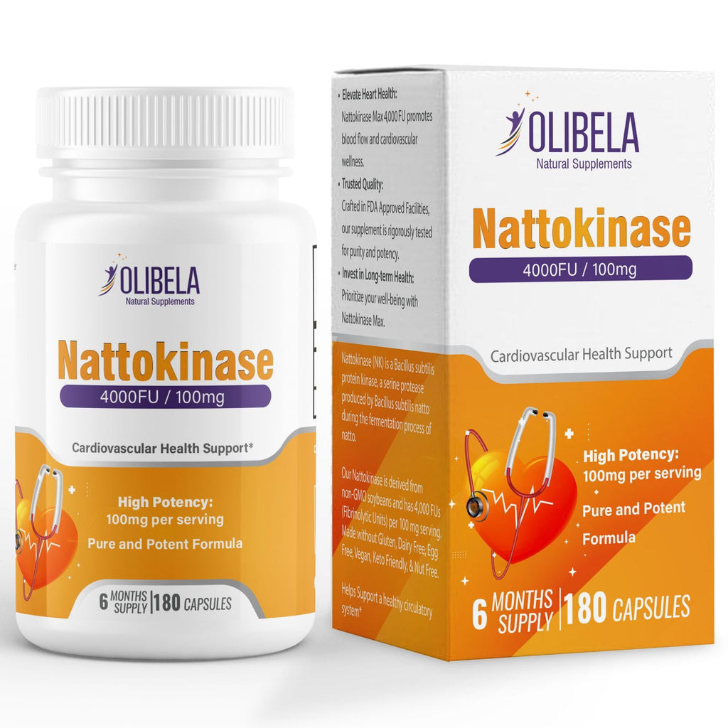 OLIBELA Nattokinase 4000FU 180 Capsules Vegan, Non-GMO – Nattokinase Enzymes Supports Circulatory Wellness, Cardiovascular Health and Healthy Blood Flow | 6-Month Supply*