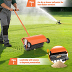 Hubiiett 24 Inch Rolling Lawn Aerator, Heavy Duty Manual Aerator Tool, Up to 70 lbs, Push Spike Aeration Tool with 42 Spikes, Suitable for Lawns, Garden, and Yard Grass Aeration [Orange]
