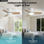 Conciseer 30 Inch Ceiling Fans with Lights and Remote, Bedroom Living Room Office, Flush Mount, 6CCT Dimmable, Dual Color 3 Blades, 6 Speed Reversible Quiet DC Motor, White/Wood Grain, 2 Pack