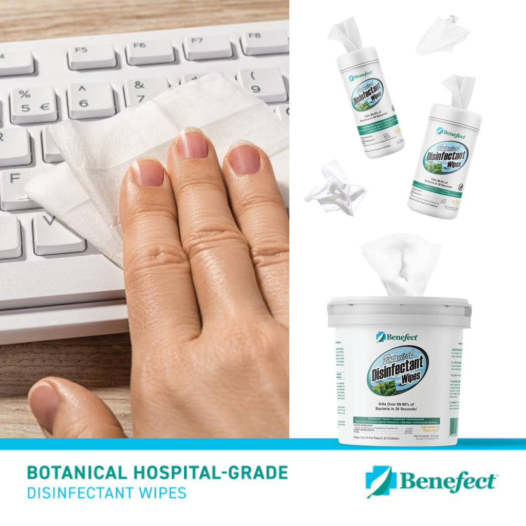Benefect Botanical Disinfecting Wipes - (250 Wipe Count) Natural, No Residue - Antibacterial Disinfectant, Multi-Surface Cleaning and Sanitizing Wipes