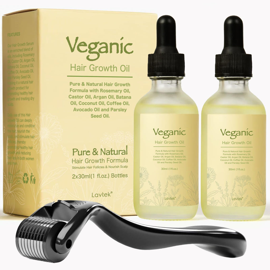 Vegan Natural Hair Growth Oil Kit, Vegan Hair Growth Oil Kit with Rosemary Oil, Castor Oil, Argan Oil, Raw Batana Oil, Vegan Hair Oil for Hair Growth, 2 Pieces