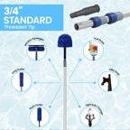 Poolvio 15FT Pool Pole, 3-Piece Telescopic Swimming Pool Cleaning Pole with Universal Threaded Tips, 2-in-1 Design for Skimmer Nets, Vacuum Heads, Brushes & Household Cleaning Tools