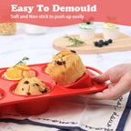 Foepoge 2 Pack Jumbo Silicone Muffin Pan with Metal Frame, Non-stick Large Silicone Cupcake Pan with Handles 6 Cup, Silicon Muffin Tin Tray for baking, egg bites, Cupcake Mold, BPA Free Red