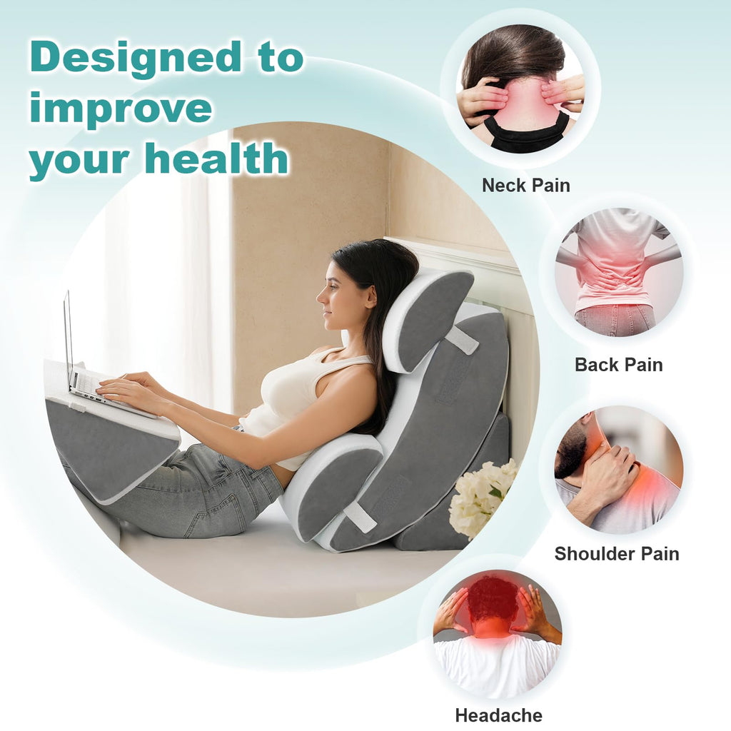 Hansleep Bed Wedge Pillow Set for After Surgery 6PCS, Post Surgery Pillow for Sleep Apnea and Acid Reflux Relief, Adjustable Reading Pillows Back Support with Memory Foam, White, 23"