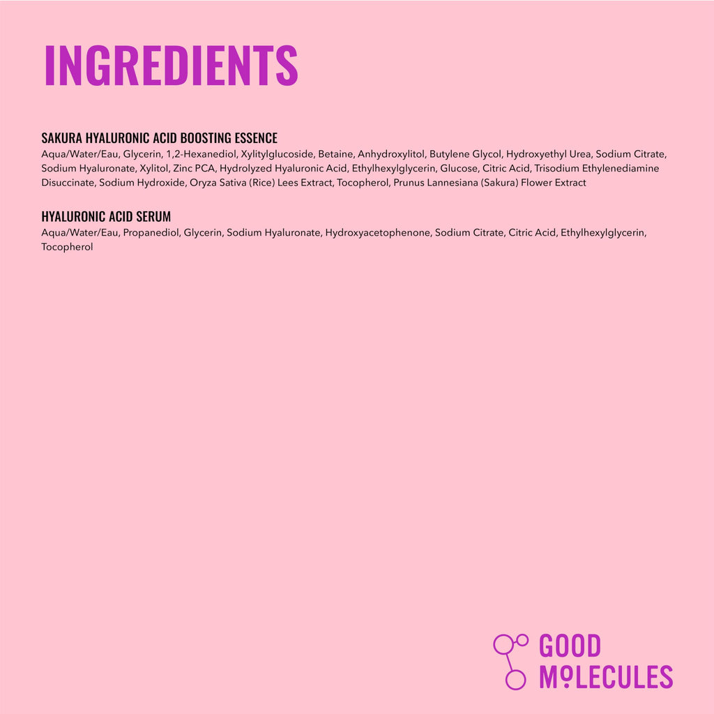 Good Molecules Hyaluronic Acid Serum and Sakura Essence Duo, Hydrating Skincare Set, 30ml Serum with 100ml Boosting Essence, All Skin Types
