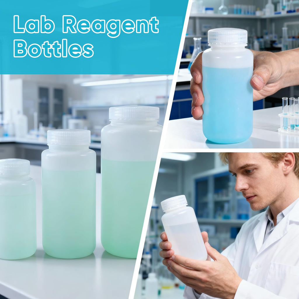 DEMORA 16 oz Plastic Bottles with Lids, Airtight Refillable Wide Mouth Travel Bottles for Toiletries, HDPE Food Grade Plastic Containers for Liquids Pill Water Sample Lab Reagent (Translucent, 2 Pcs)