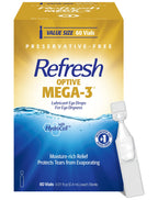 REFRESH OPTIVE MEGA-3 Lubricant Eye Drops Preservative-Free Artificial Tears, 0.01 fl oz (0.4 mL), 60 Single-Use Containers