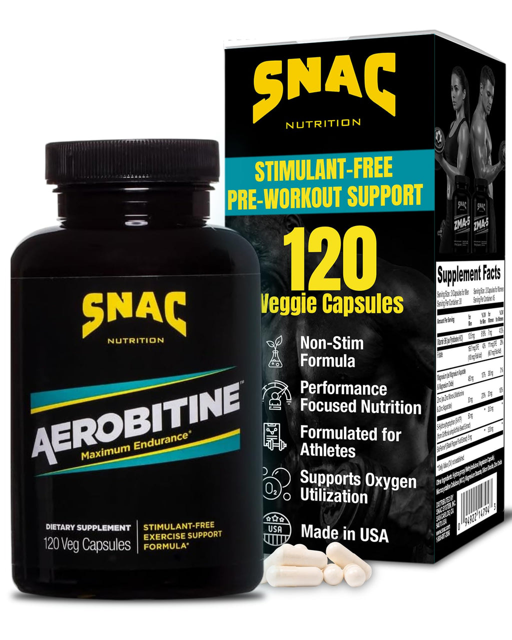 SNAC Aerobitine - Pre-Workout Supplement for Max Endurance, 120 Veggie Caps