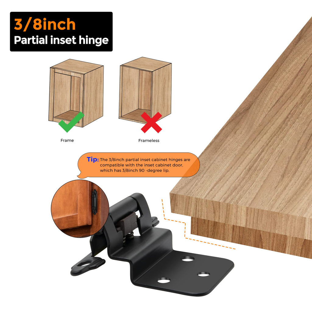 Ravinte 3/8" Inset Matte Black Cabinet Hinges 60 Pack (30 Pairs)