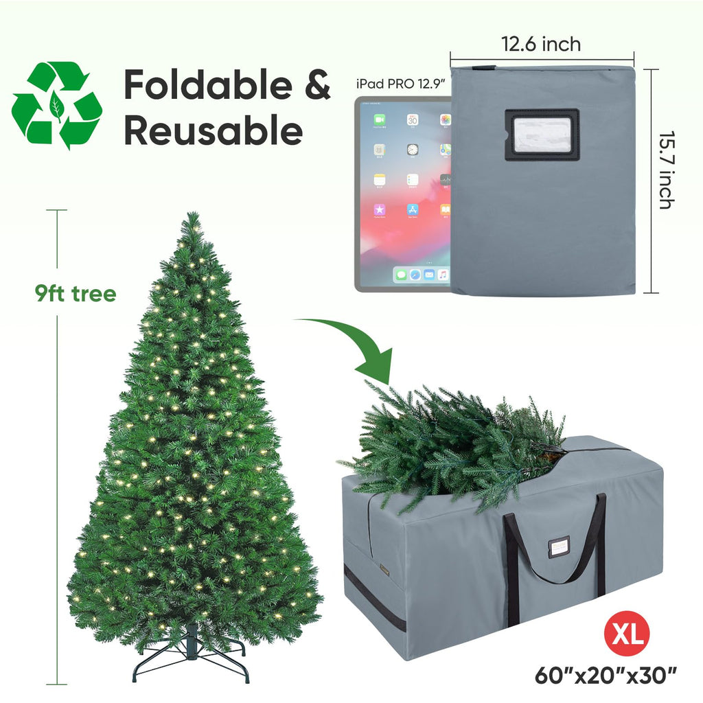 BALEINE 9 ft Christmas Tree Storage Bag, Heavy Duty 900D Oxford Fabric with Reinforced Handles and Dual Zippers Wide Opening, Extra Large Storage Container for Trees (Grey)