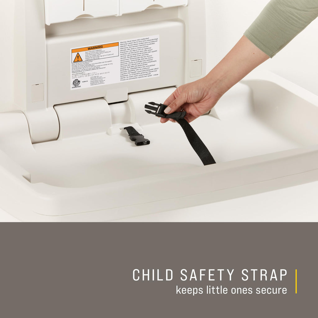 Rubbermaid Commercial Products Horizontal Baby Changing Station, Light Platinum, Wall-Mounted Fold-Down Diaper Change Table with Safety Straps for Restaurants/Hotels/Schools/Airports