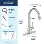Moen Adler Spot Resist Stainless One-Handle High Arc Pulldown Kitchen Faucet with Power Clean, 87233SRS