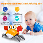 Plnmlls Crawling Crab Baby Toy - Tummy Time Toys-with Music and LED Light,Built-in Rechargeable Battery and Volume Can be Turned Off for 0-6 6-12 12-18 36 Months Walking Toddler Birthday Gift(Orange)