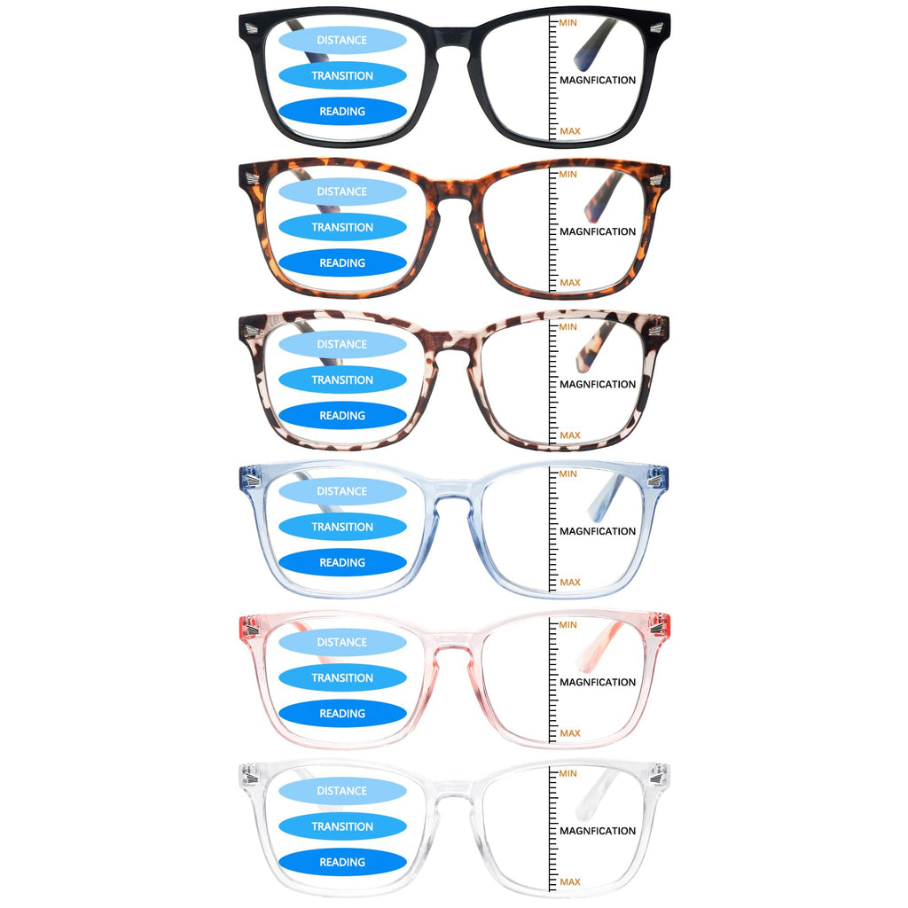 VIDEBLA 6 Pack Progressive Multifocus Reading Glasses for Women Men Blue Light Blocking Reading Glasses Spring Hinge Readers (Mix-5(6glasses 6 Holster), 2.50, x)