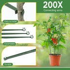 Geelin 200 Pcs Plant Stake Arms for Tomato Cage, 11.8" Expandable Trellis Connectors, 11mm Bayonet Diameter Plant Stakes for Climbing Plants, Tomatoes Stakes, Vegetables