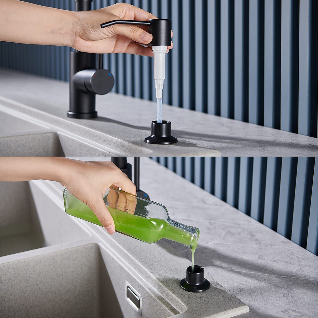 Soap Dispenser for Kitchen Sink Matte Black, Lotion Dispenser for Kitchen Sink Stainless Steel Sink Soap Dispenser 17 OZ Bottle Built in Design Refill from The Top