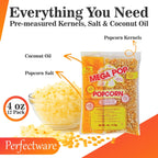 Perfectware All in One Popcorn Portion Packets with Kernels, Salt, and Coconut Oil for Popping Machine, 4 oz, 12 Count