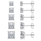 MDFUN Princess Cut Cubic Zirconia Stud Earrings for Women Men,5 Pairs
