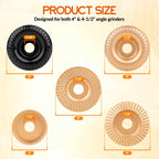 Beaiguna 5PCS Wood Carving Disc, 4IN and 4 1/2IN Angle Grinder Attachments Stump Grinder Wheel, Angle Grinder Wood Carving Shaping Disc Tools Set, Upgraded Wood Grinding Wheel Discs