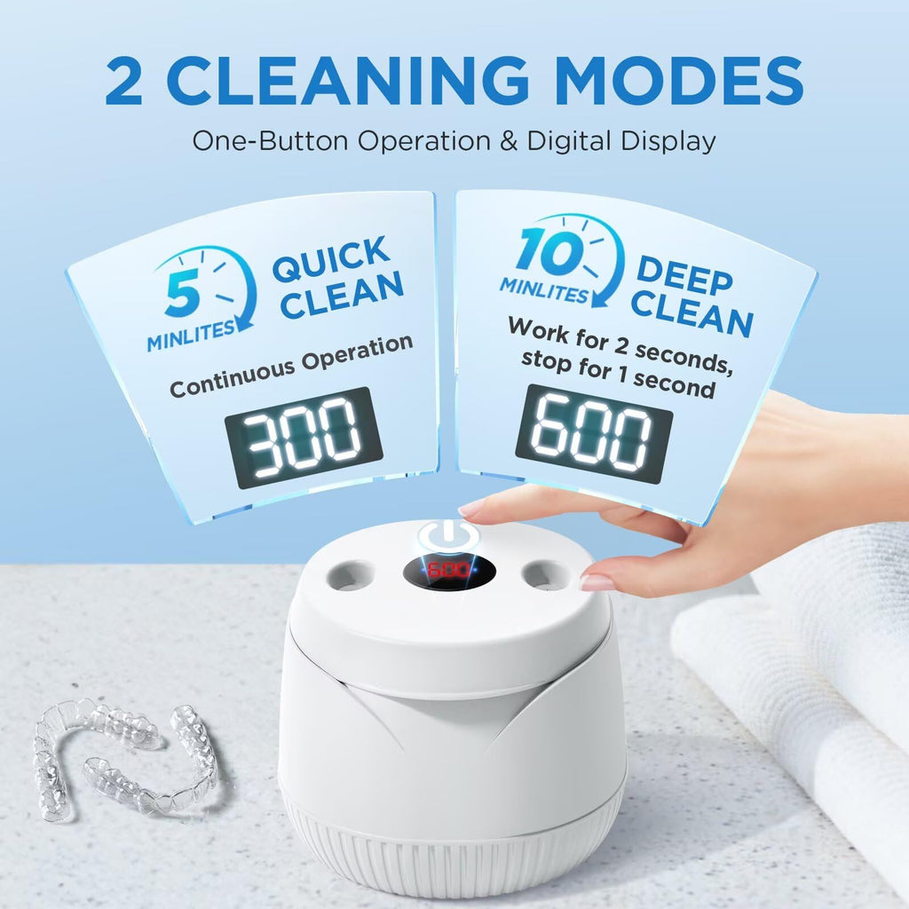 Dental Ultrasonic Retainer Cleaner Machine: 45kHz Dental Cleaning Pod with Digital Timer & 200ML, Cleaning for Dentures, Mouth Guards, Aligners, Night Guards, Braces, Toothbrush Heads & Jewelry, White