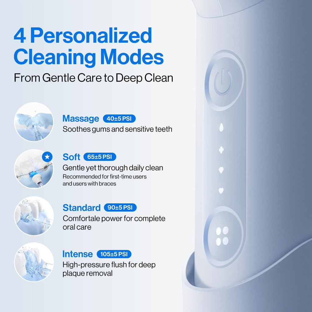 usmile C10 Portable Water Flosser for Travel – 95-Day Battery, 4 Modes, 360° Nozzle, 180ml Tank, IPX7 Waterproof, Dentist-Recommended for Braces, Implants & Sensitive Gums (Blue)