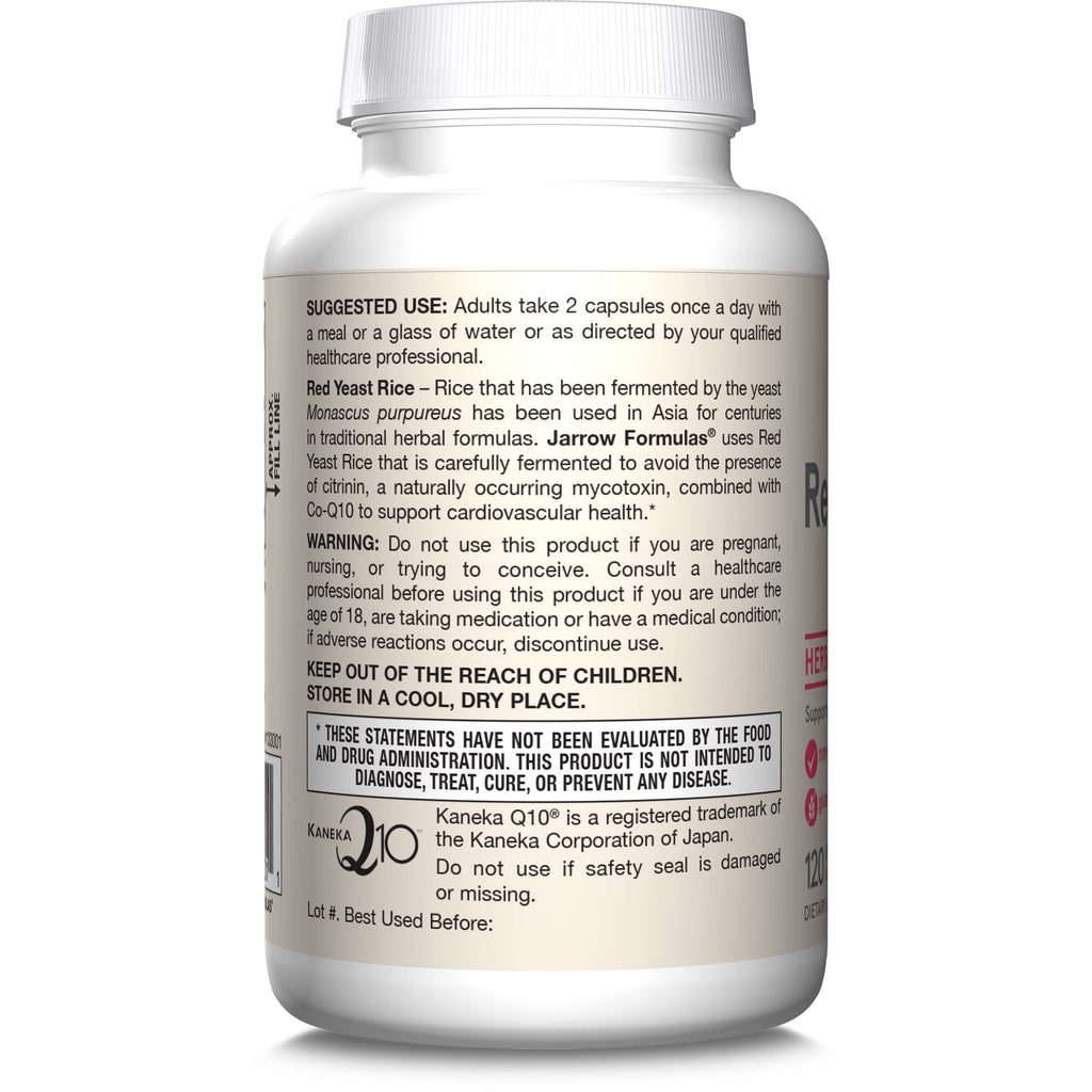 Jarrow Formulas Red Yeast Rice 1200 mg & CoQ10 100 mg Per Serving - 120 Veggie Caps, 60 Servings - Herbal Heart Health Dietary Supplement - Supports Cardiovascular & Cellular Health - Vegan