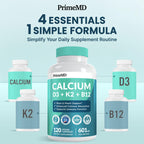 4-in-1 Calcium Supplements for Women and Men - Calcium with Vitamin D3 K2 5000 IU Supplement, 601mg per Serving - Gluten-Free, Vegan-Friendly (120 ct)