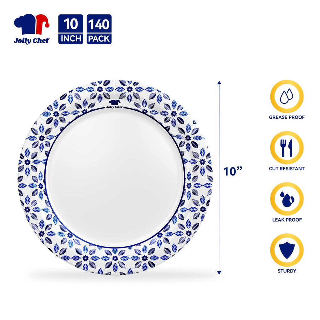 JOLLY CHEF 10 inch 140 Pack Disposable Paper Plates