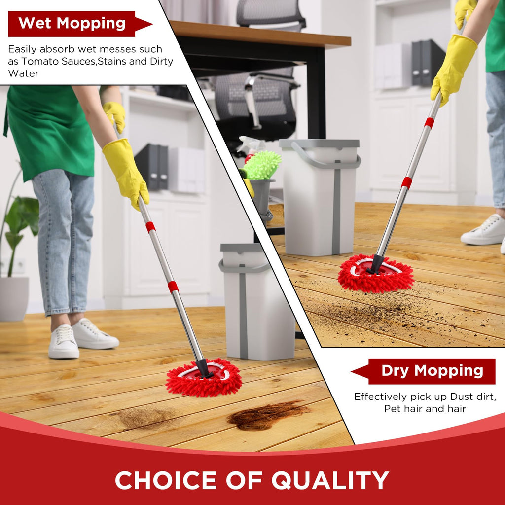 Baderke 6 Pack Chenille Mop Heads Replacements Compatible with 1 Tank System Chenille Duster Replacement Heads Microfiber Spin Mop Refill Pads Reusable Dust Refills for Floor Cleaning (Red)