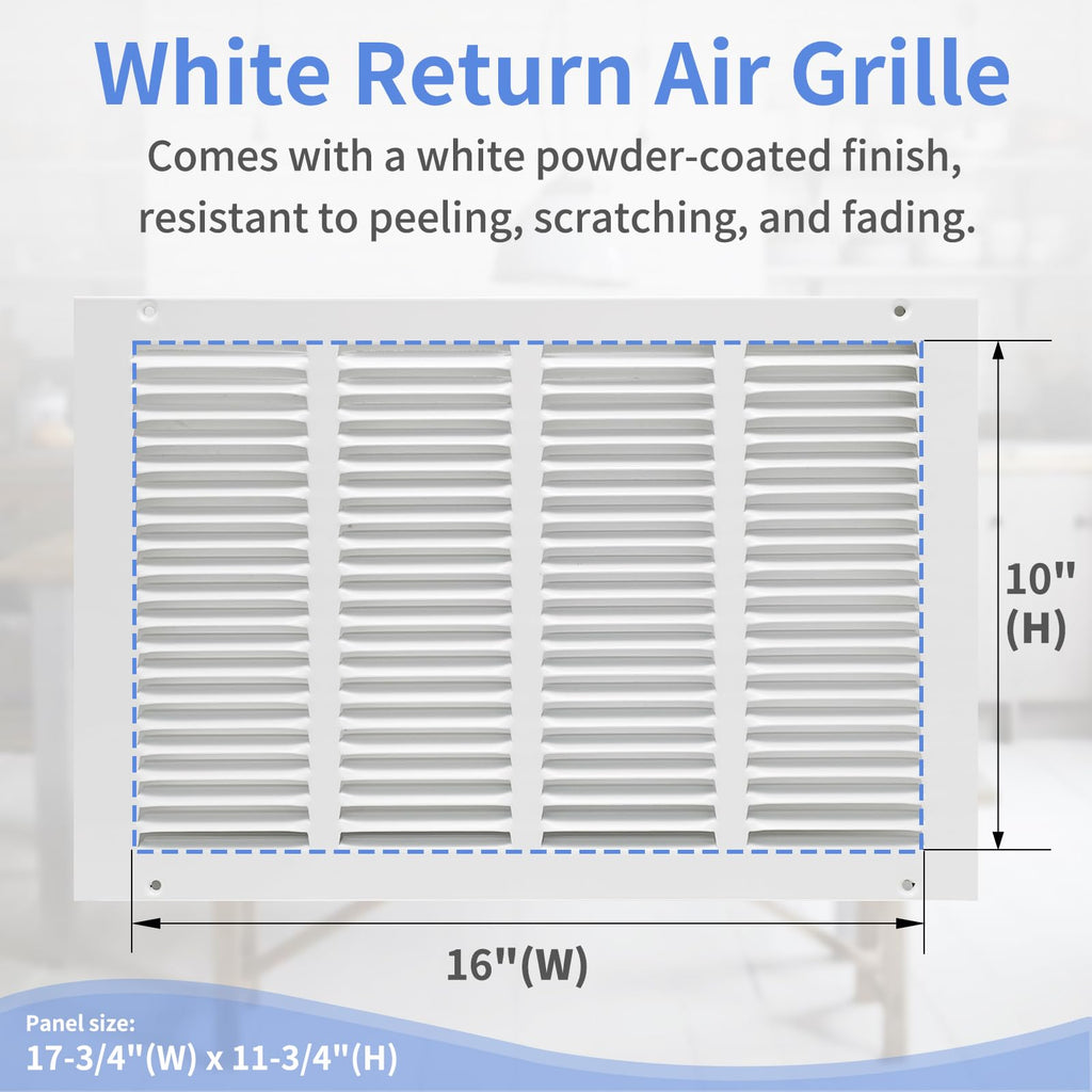 Howeall 16"W x 10"H [Duct Opening Size] Steel Return Air Grille, Air Return Vent Cover for Ceiling and Sidewall - HVAC Air Vent Covers - [Outer Dimensions: 17.75"W x 11.75"H]