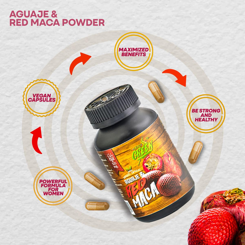 Amazon Andes Aguaje with Red Maca Capsules 1000mg - Buriti Fruit Plus Maca Roja Superfood Blend - 120 Vegetarian Caps - Peruvian Beta Carotene - Non-GMO Vegan Gluten Free Plant Based