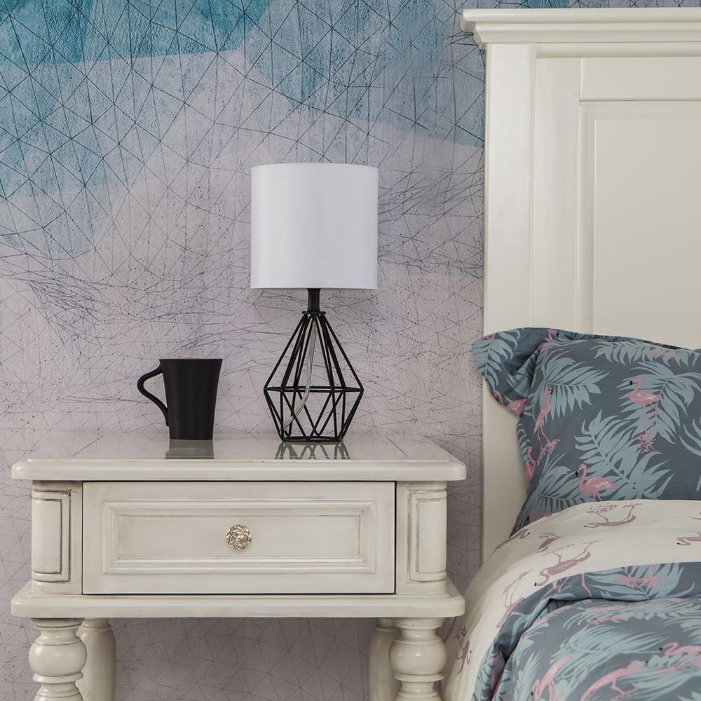 COTULIN Black Bedside Table Lamps Set of 2, Small Nightstand Lamps for Bedroom, Modern Desk Lamps with TC Fabric Shade Geometric Metal Base for Living Room Study Office Farmhouse