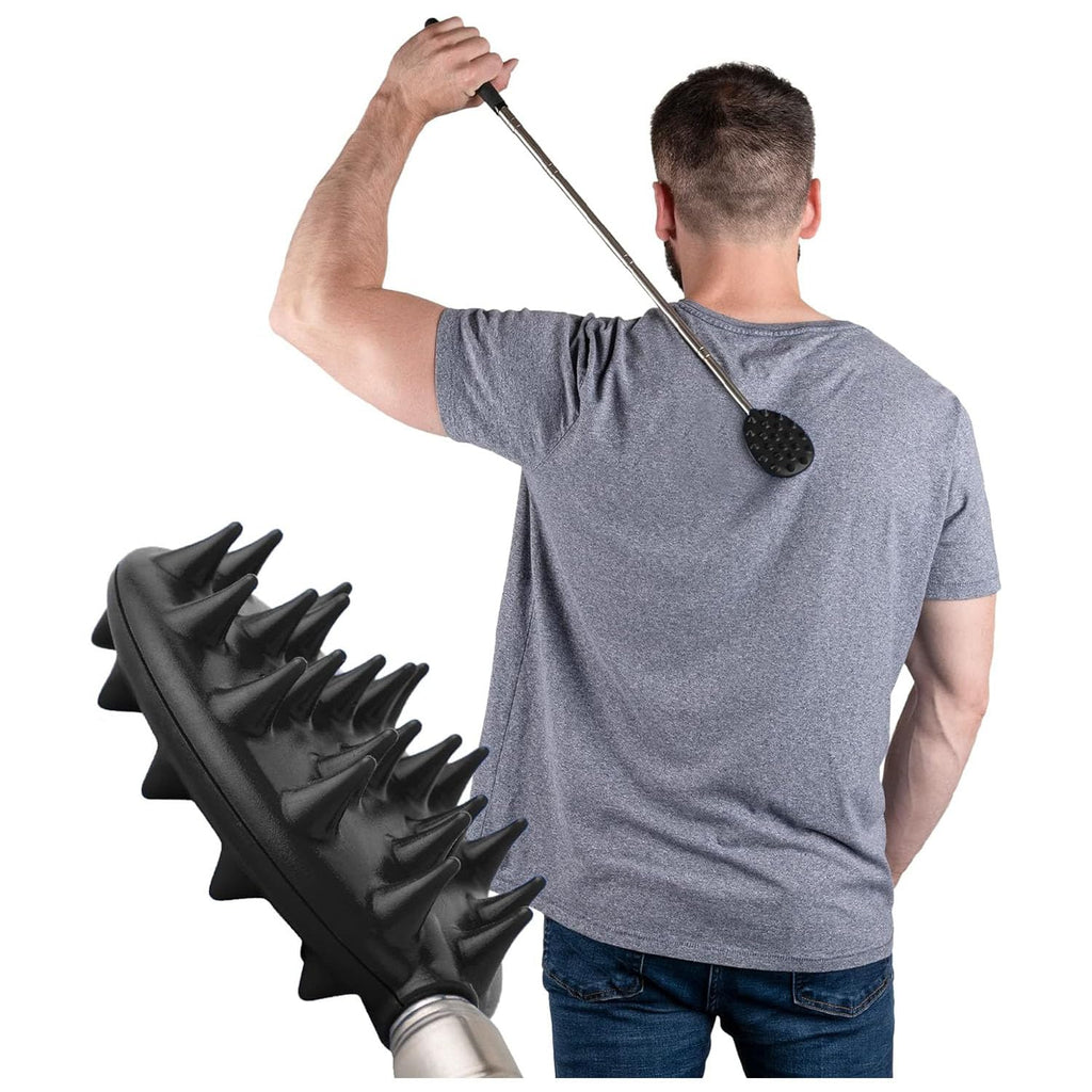 Cactus Scratcher Extendable Big Stick Back Scratcher - Extends 29" Long Double Sided Retractable Scratching Tool for Hand, Neck, Head, and Body - Universal Gift for Family, Pets, and Friends, Black