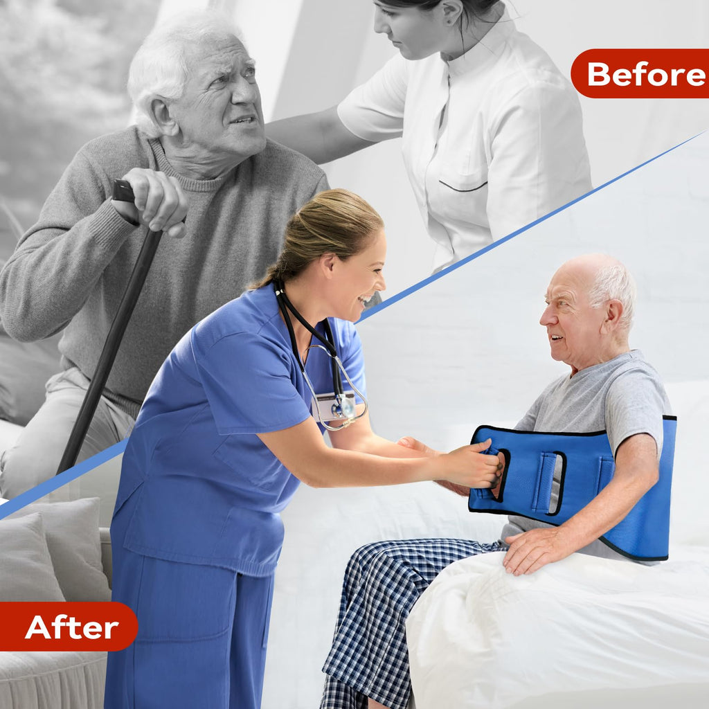 KKaFFe Transfer Belt Transfer Sling for Nursing Patients, Standing & Supports & Transfer Aids for Elderly, Gait Belt for Patient Care, Transfer Belt for Bedridden Patient (Blue)