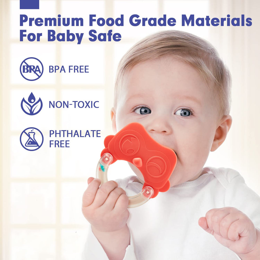 hahaland Baby Toys 0-6 Months - Baby Rattles Teething Toys 3-6 Month, Infant Toys 6-12 Months, Rattle Teether Grasping Shaker Toy Babies 3 4 5 6 Month Old Must Haves, Montessori Newborn Neutral Gifts