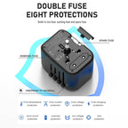 VYLEE Universal Travel Adapter, 5 in 1 International Power Adapter with 3.5A 2xUSB-A & 2xUSB-C Ports, Travel Plug Adapter Worldwide for Europe USA UK AUS Travel Essentials (Black Grey)