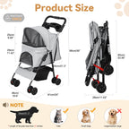 sxvbdway 4 Wheels Pet Stroller for Medium Small Dog up to 50lbs, Dog Cat Stroller, Outdoor Travel Pet Folding Strollers with Cup Holder, Detachable Carrier, Breathable Visible Mesh (Grey Upgraded)